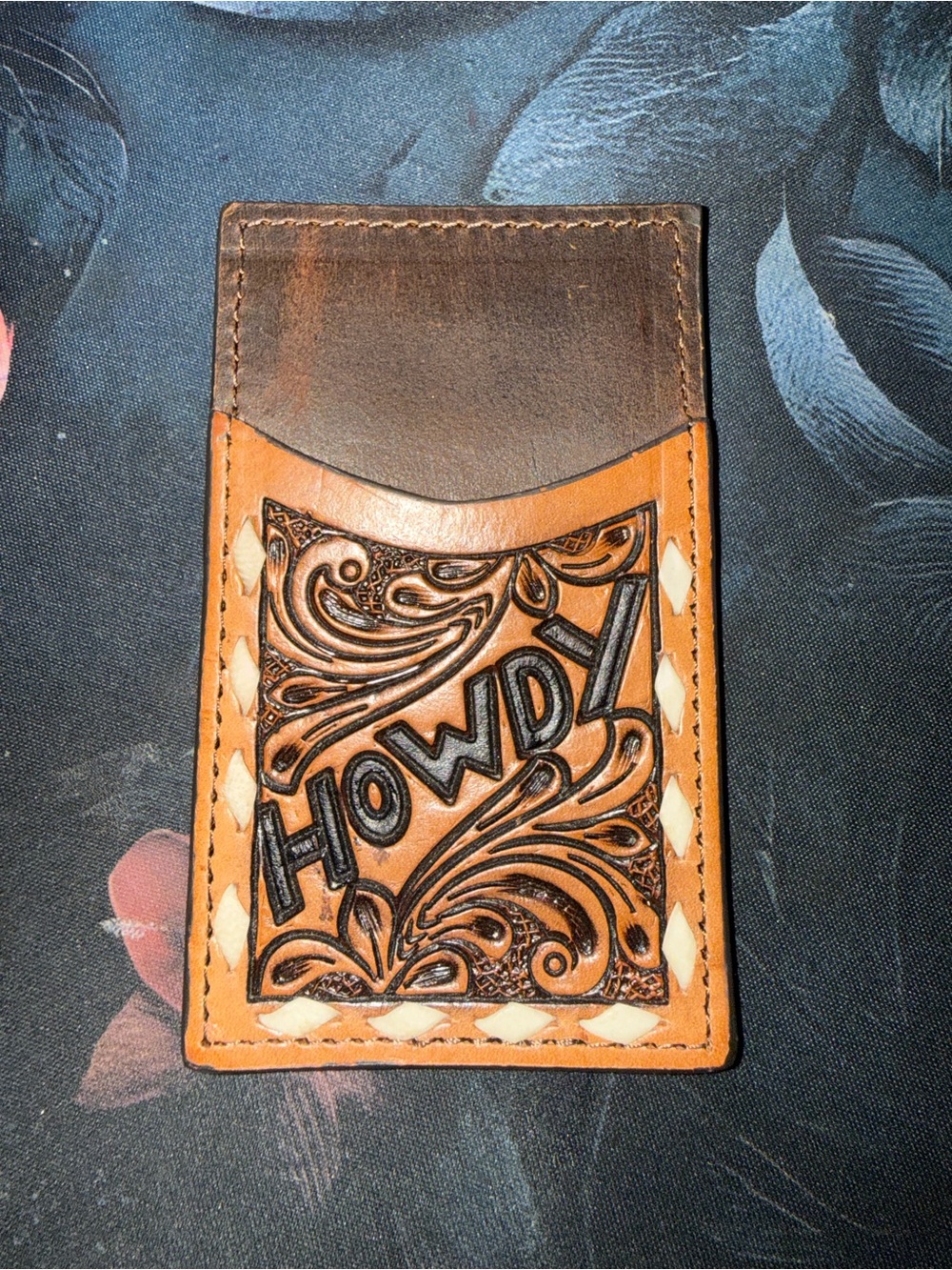 Brown Leather 'Howdy' Card Holder Wallet